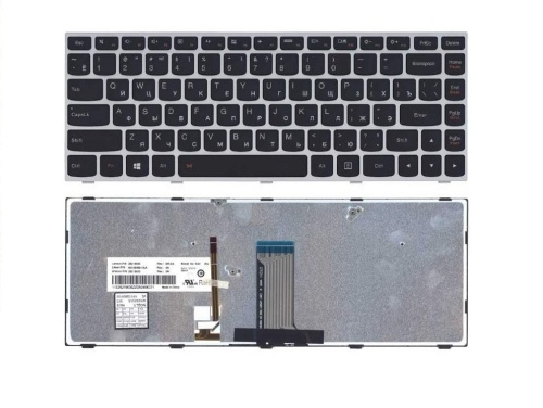 клавиатура для ноутбука lenovo flex 2-14 g40-30 g40-70 черная с серебристой рамкой и подсветкой