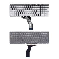 Клавиатура для ноутбука HP Pavilion 15-bs, 15-bw, 17-bs, 250 G6, 255 G6, 258 G6, серебро с подсветкой, кнопки со стрелками без скоса