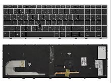 Клавиатура для ноутбука HP Zbook 15U G5 черная с серебристой рамкой и подсветкой