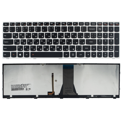 клавиатура для ноутбука lenovo g50-30, серебристая, с подсветкой